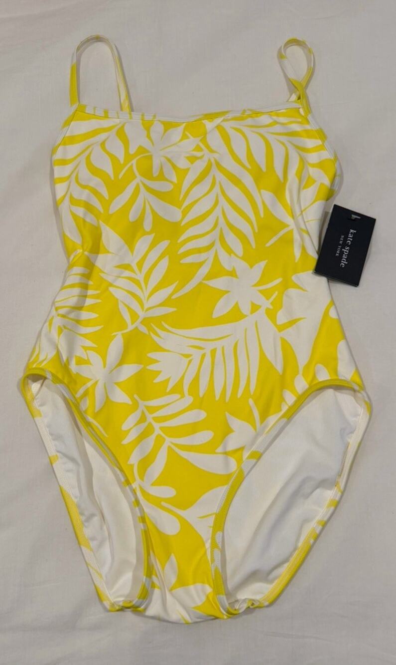 NEW KATE SPADE SZ XS SWIMSUIT 1-pc Floral Bathing Suit YELLOW/WHITE Preppy